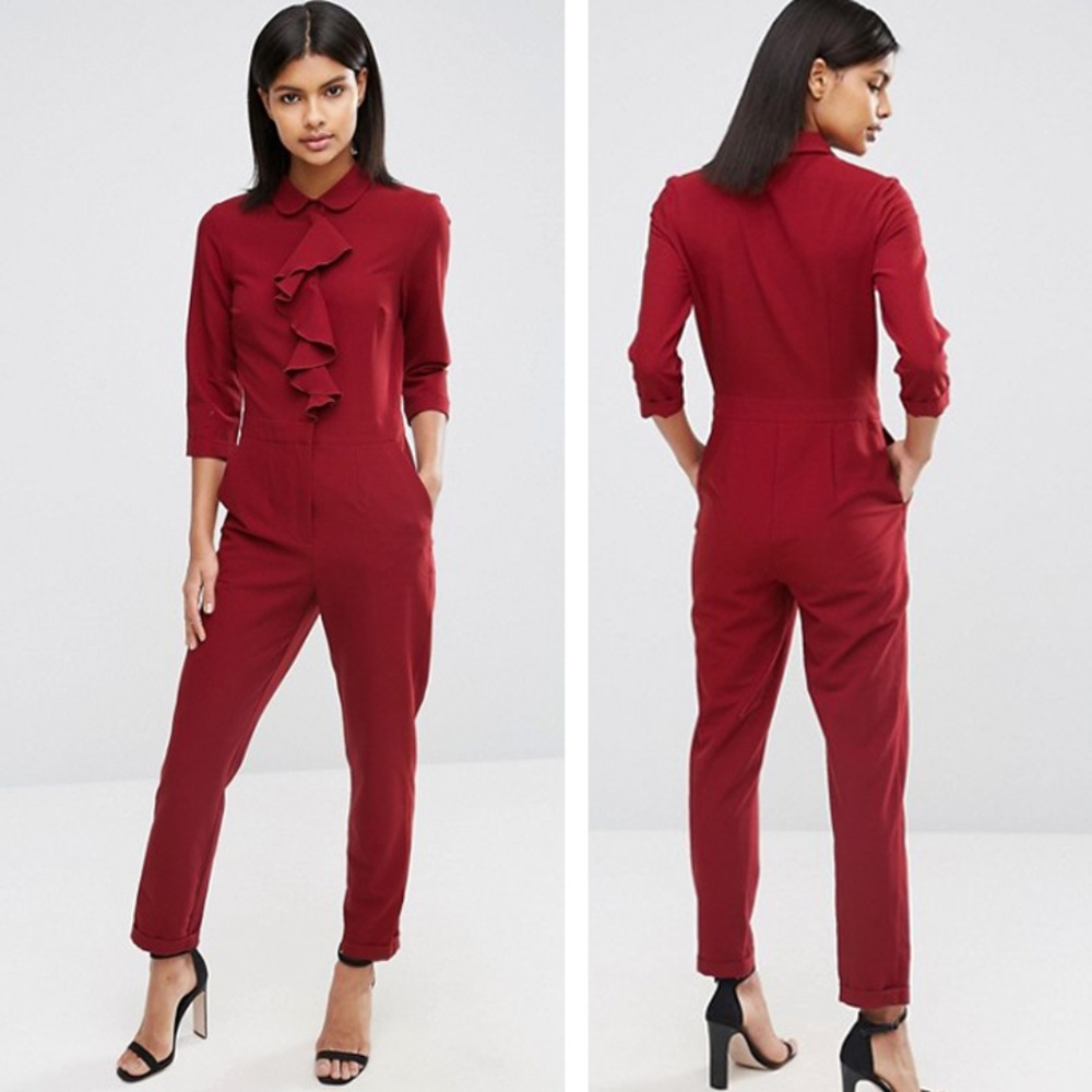 ASOS Rust Color Shirt and Ruffle Detail Jumpsuit
